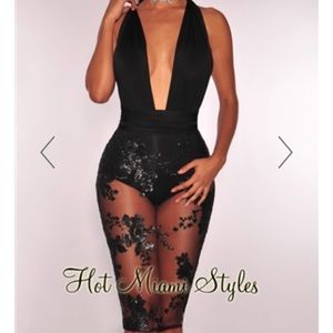 Black Multi Wear Panty Sequins Embroidered Dress